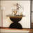 47'' Double Semi-Circles 3D Hammer-Shaped Texture Base Wood Console Table With LED Light, Ideal For Modern Entryways And Living Rooms