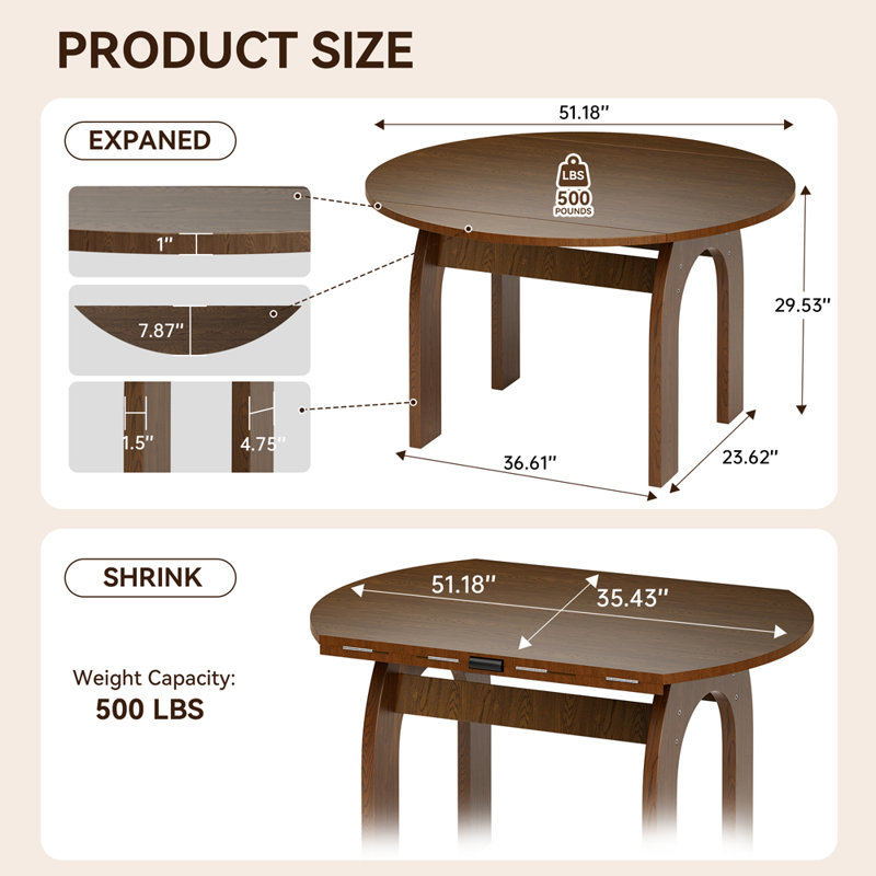 Extendable Dining Table, Converts Oval to Round