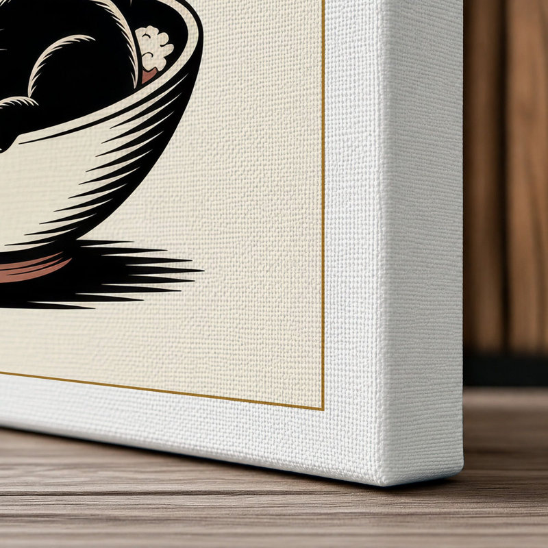 Cat in a Bowl Japandi 1 Piece Wrapped Canvas Wall Art, 36x24 - 91.4 x 61.0 cm, White Border