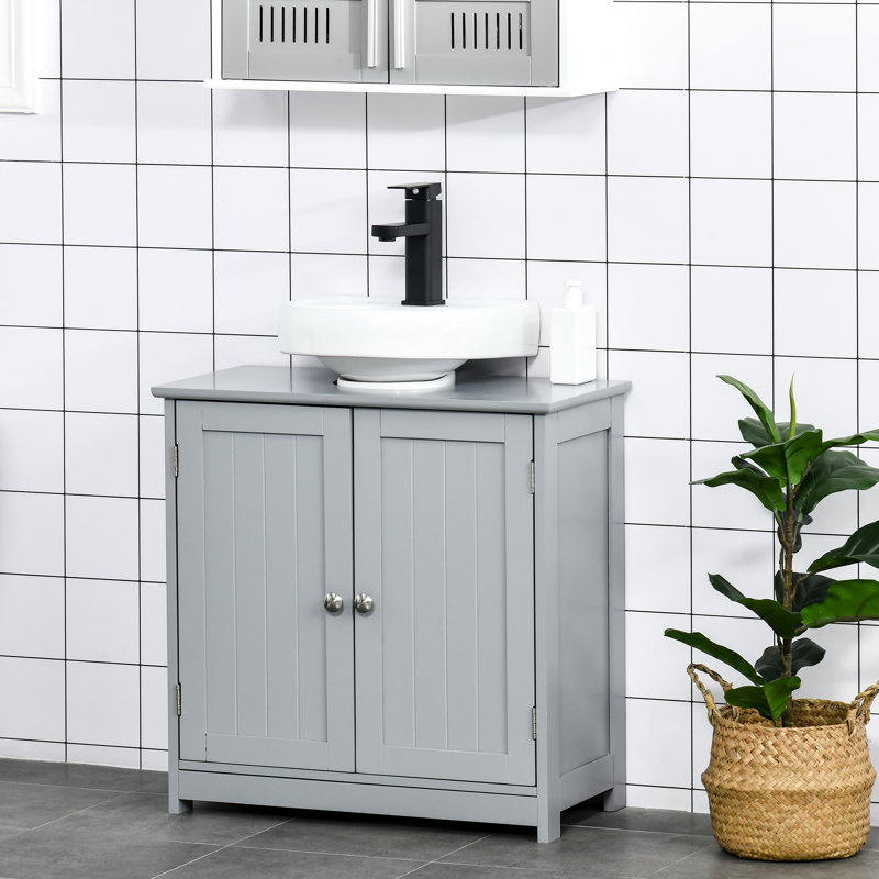 Meuble-lavabo gris sous le lavabo, armoire peu encombrante avec tablette interne réglable pour les serviettes et hygiène quotidienne