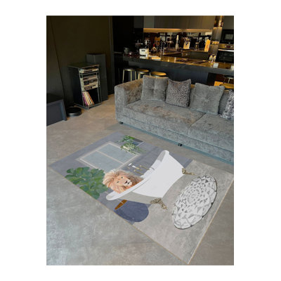 Bathtub and Lion Pattern Woven Base Modern Decorative Machine Washable Area Rug