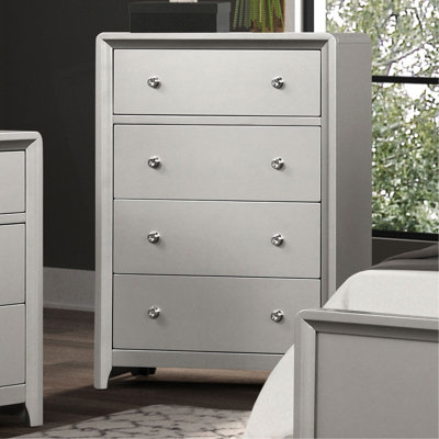 Luxueux commode 1 pièce nickel brossé sur poignées 4 tiroirs à queue d'aronde anglaise avec glissières en métal finition champagne
