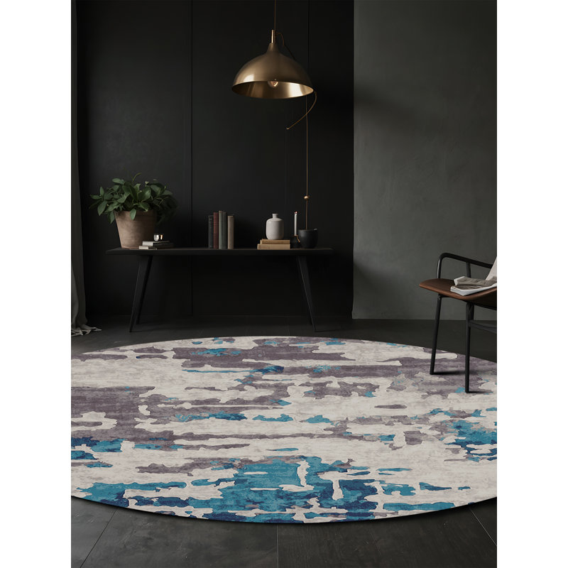 Tapis gris lavable à la machine, Rond 3 pi