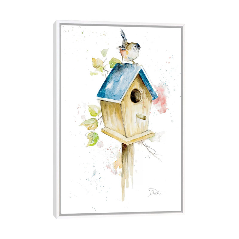 "Bird House I" par Patricia Pinto-impression, H 40 po x l 26 po x P 1,5 po, Toile blanche encadrée, Pas de tapis