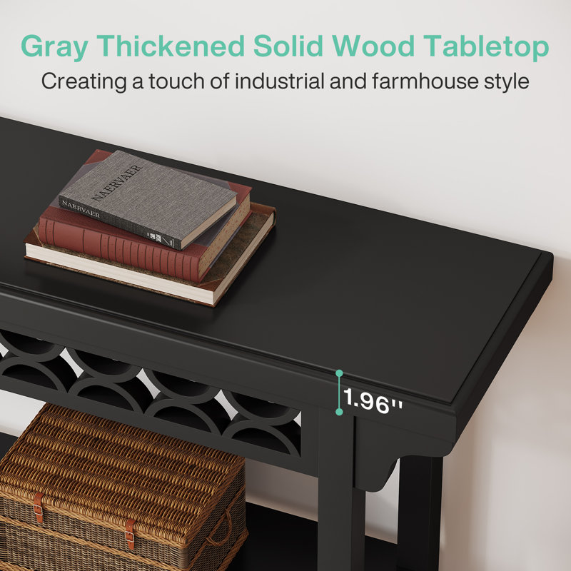 Holzhauer 70.8'' Solid Wood Long Console Table, Black