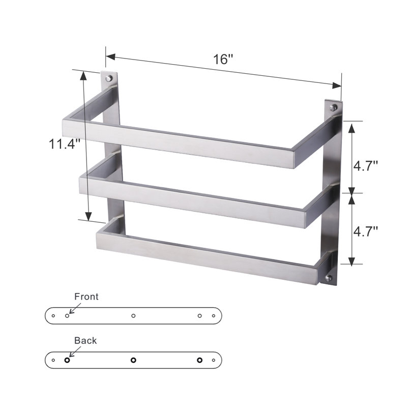 SUS 304 Stainless Steel 3-Tier Wall Mount Towel Rack With Concealed Mounting Hardware, Brushed Nickel