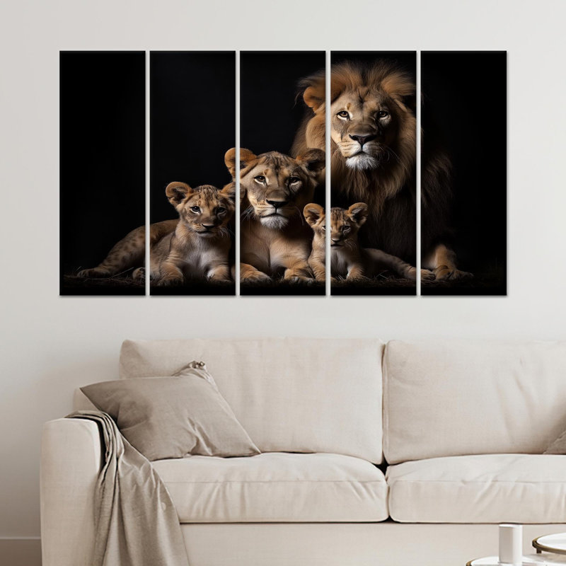 «Lion Family», reproduction d'art sur toile 5P, 43,3 po H x 78,7 po l