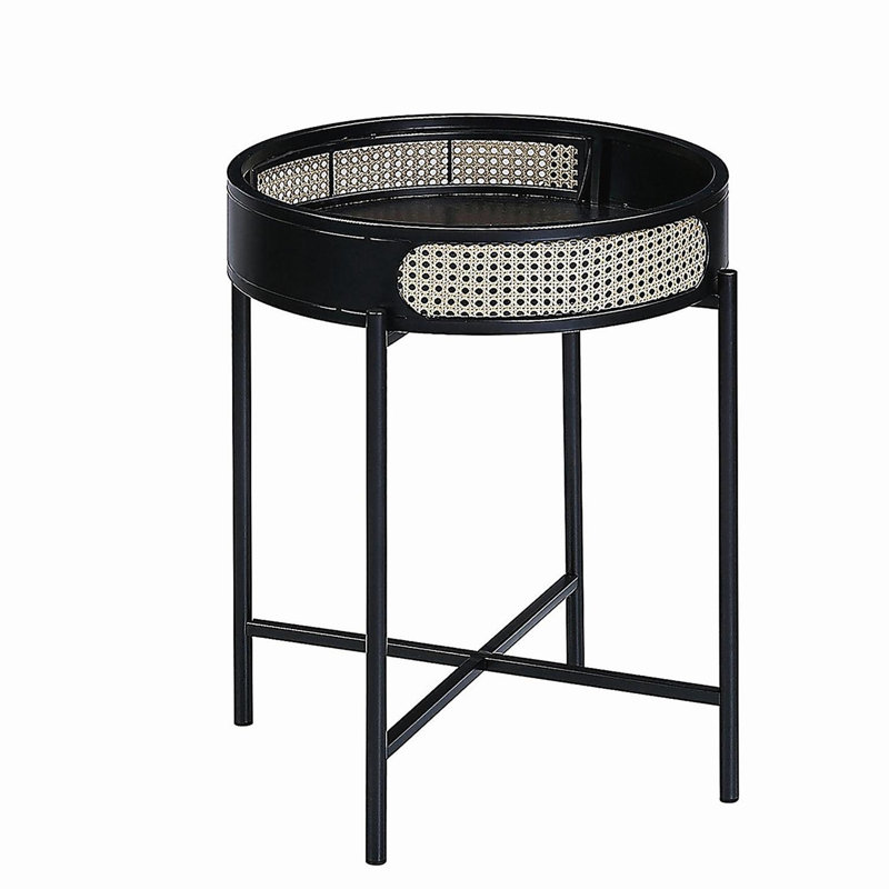 Table de bout ronde avec plateau ouvert et pieds en métal au fini noir