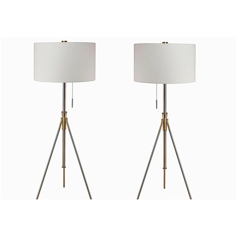 Retro style 1 piece floor lamp brushed silver steel tripod stand unique tall lamp pull switch 57 inches high, Brushed Chrome
