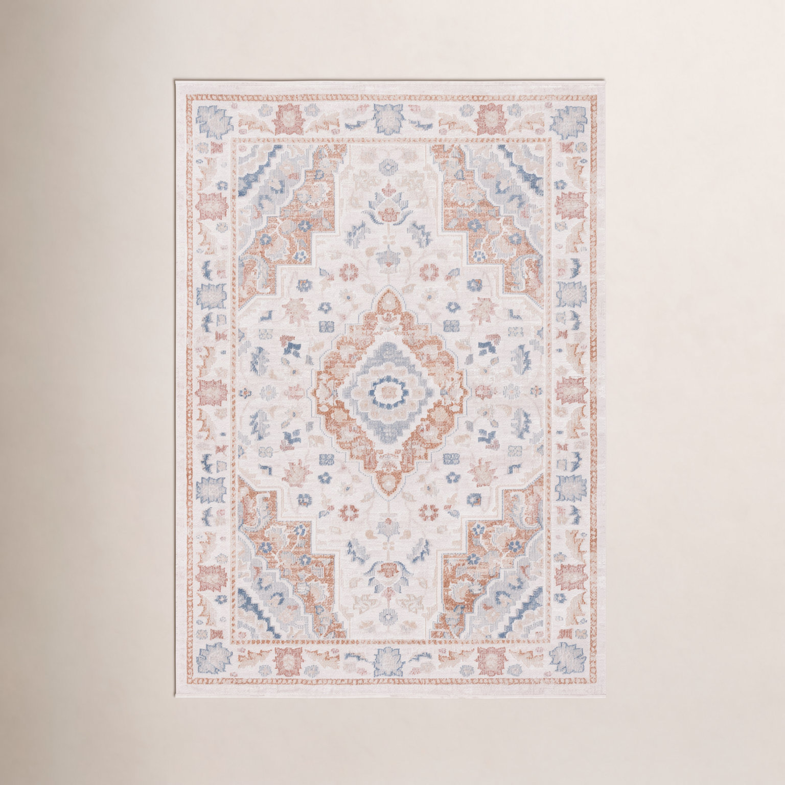 Mayhill Beige Rust Blue Machine Washable Rug, Rectangle 8' x 10'