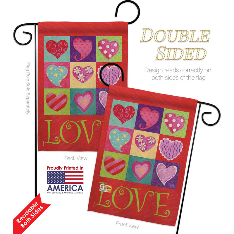 Coussin décoratif en polyester à 2 faces « love hearts collage » 19 x 13 po ensemble de drapeaux
