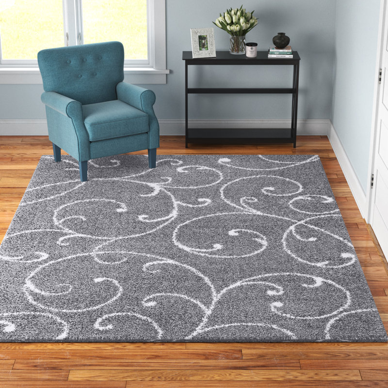 Tapis gris foncé à poils longs Roanoke, Rectangle 5 pi 3 po x 7 pi 3 po
