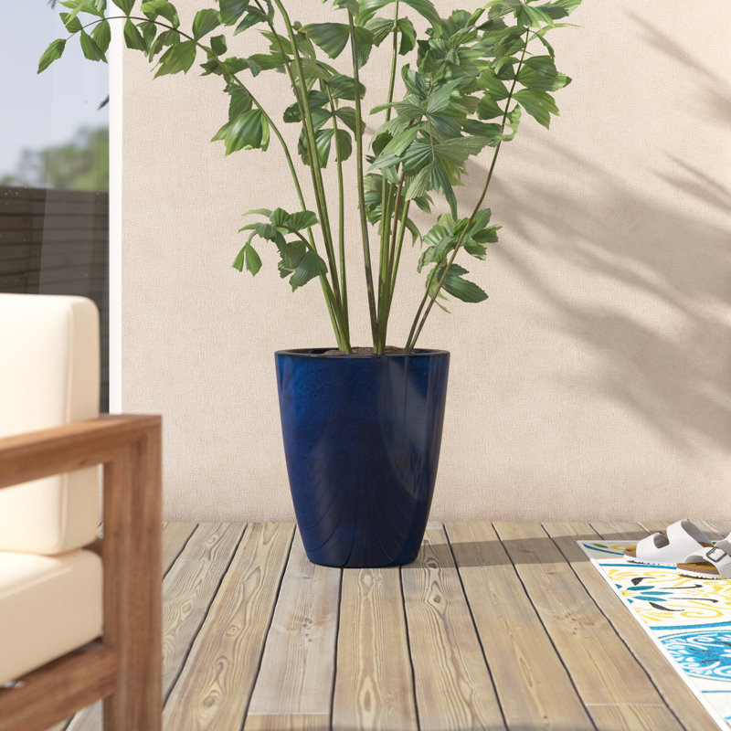 Pot à fleurs en céramique Polygala, Bleu, H 15,5 po x l 14 po x p 14 po