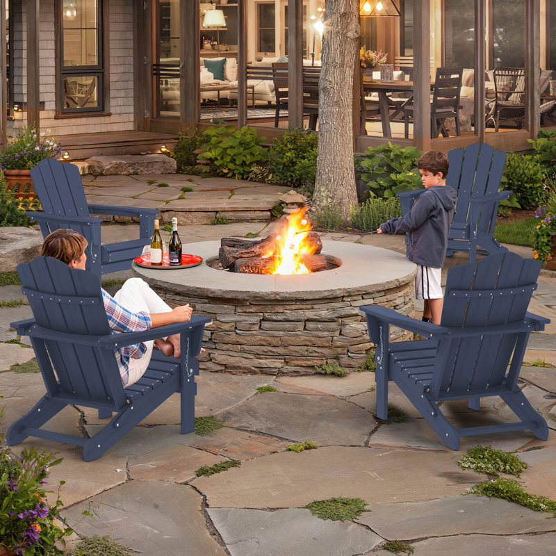 Chaise Adirondack pliante en plastique Wolak, Bleu marine