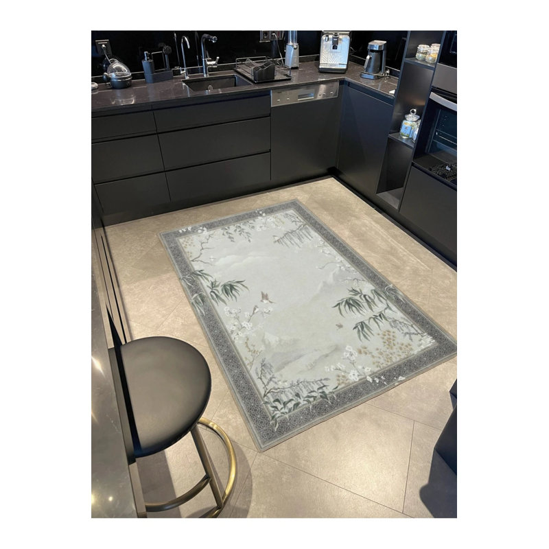 Tapis gris tissé lavable encadré, Rectangle 2 pi 4 po x 4 pi