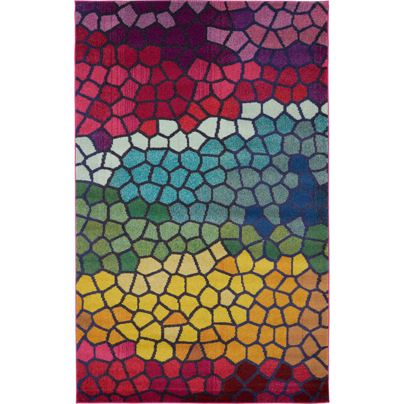 Tapis rose / jaune / bleu Jesusa, Rectangle 6 pi 1 po x 9 pi