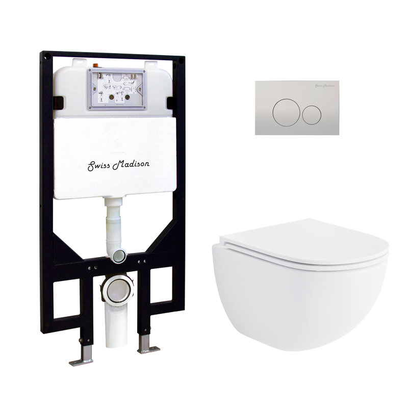 St. Tropez Wall-Hung Toilet Bundle 0.8/1.6 GPF Dual Flush in Glossy White with Flush Plate, Glossy white