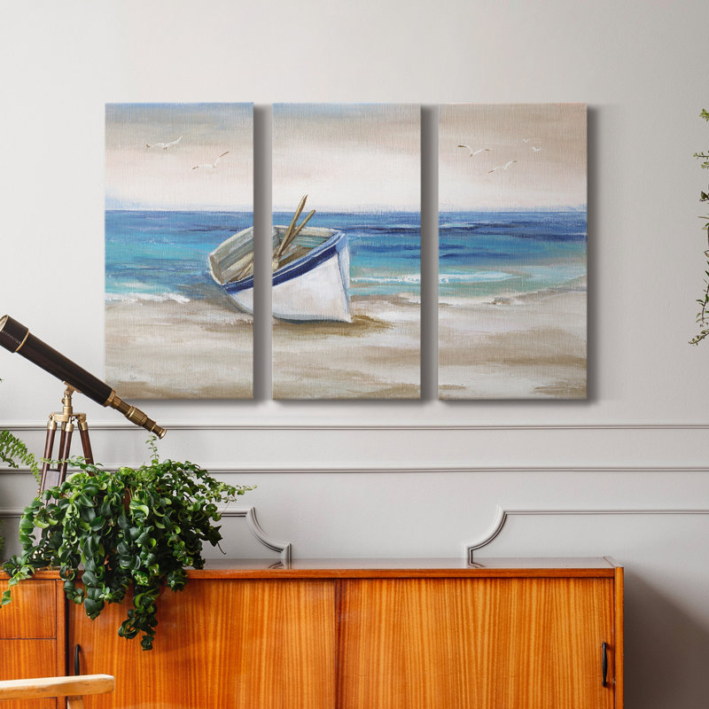 Shore Excasion - 3 pièces, peinture sur toile tendue, H 48 po x l 96 po x P 1 po