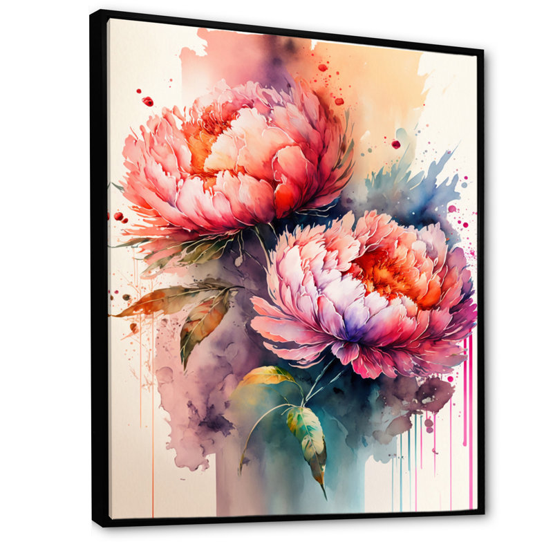 «Hermina Vibrant Pe pivoines», reproduction sur toile, H 32 po x l 24 po x P 1 po, Toile avec cadre flottant noir