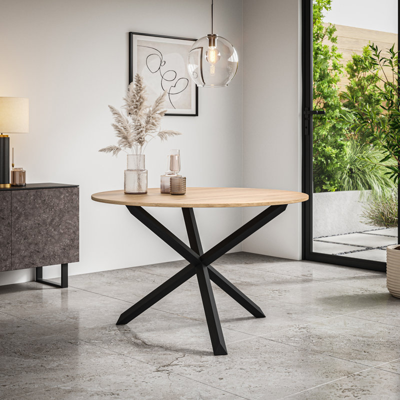Daryen Round Solid Wood Base Dining Table, Black