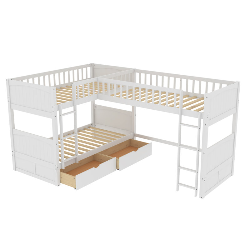 Gillermo Kids Twin Over Twin Bunk Bed with Drawers, White
