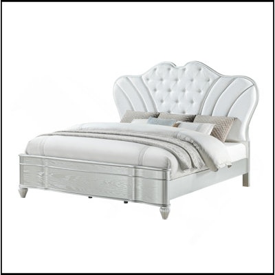 Landmark Traditional Style Upholstered Button-Tufted Queen Bed Made With Wood In Silver