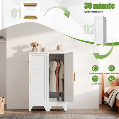 47.2" Narrow Metal Storage Closet with Single Louvered Door, Freestanding Slim Wardrobe Cabinet with Anti-Tip Kit & Hanging Rail,  Lightweight Closet for Small Apartments, Dorm, Renters