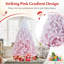 Arbre de Noël artificiel 8 pi avec branches 1774 et base en métal pliable blanc et rose-1036524048-1036524055