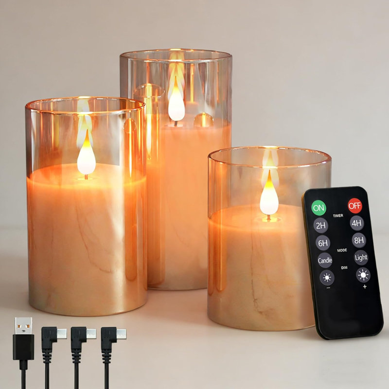 Flameless Candle, Golden Glass Sd