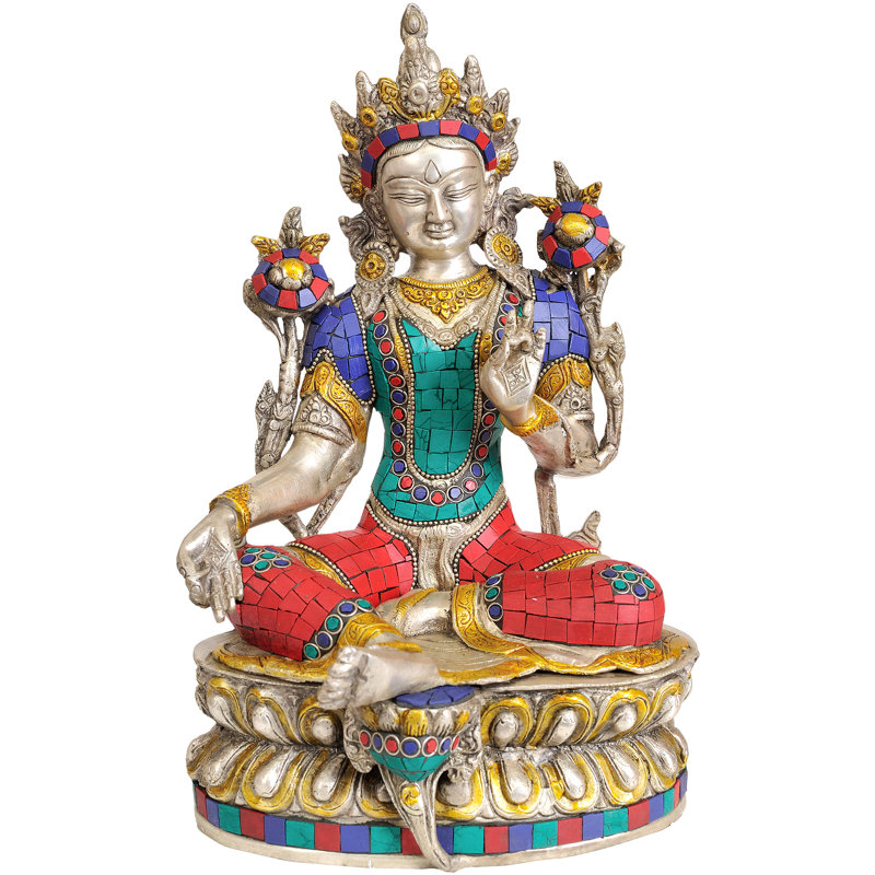 Tara verte (statue bouddhiste tibétaine incrustée)