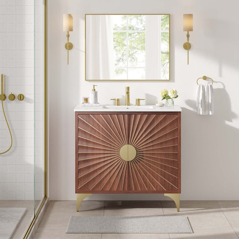 Daylight 36" Walnut Mango Wood Bathroom Vanity with Ceramic Sink