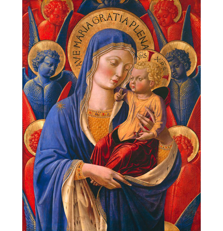 «Vierge à l'enfant avec des anges» par Benozzo Gozzoli, reproduction d'art sur toile tendue avec châssis, H 24 po x l 17 po