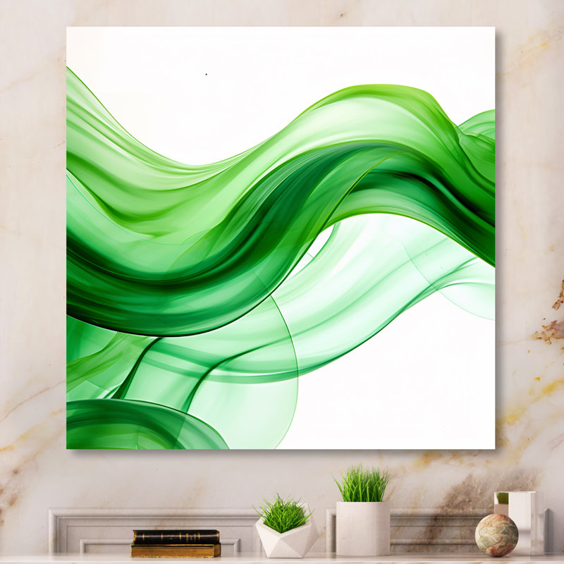«Green and White Fractal Waves IV», reproduction d'art murale en métal fractal, H 36 po x l 36 po