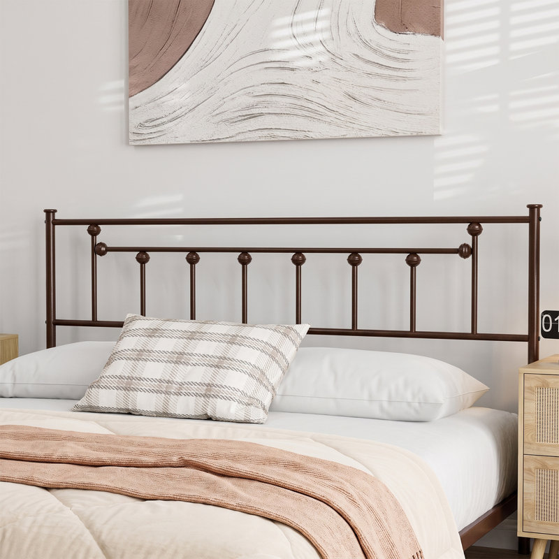 Tête de lit grand en métal, hauteur réglable, tête de lit grand seulement pour la chambre à coucher, style maison de campagne rustique, cadre de fixation, assemblage facile, brun
