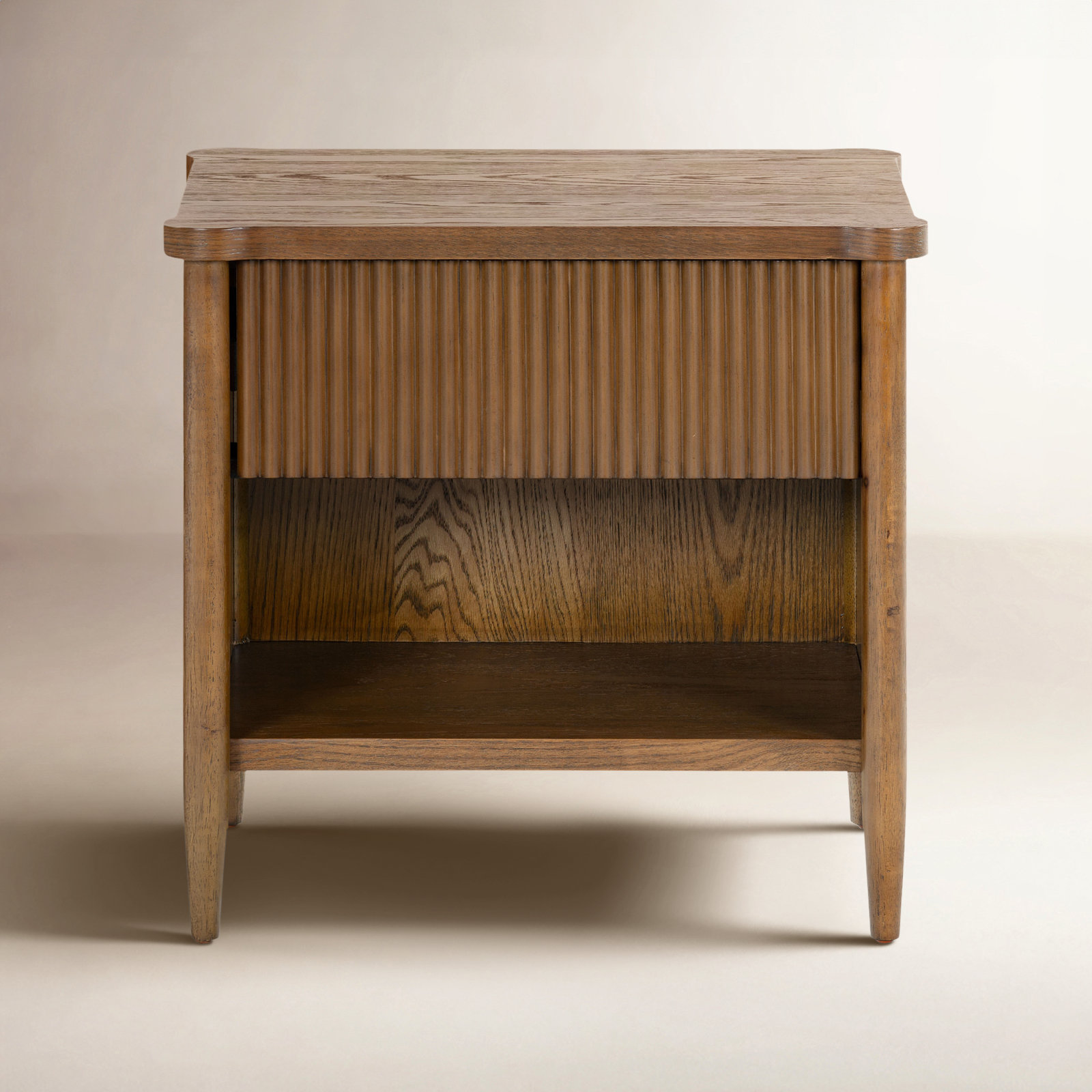 Dorchester 1 Drawer Reeded Nightstand, Medium Oak