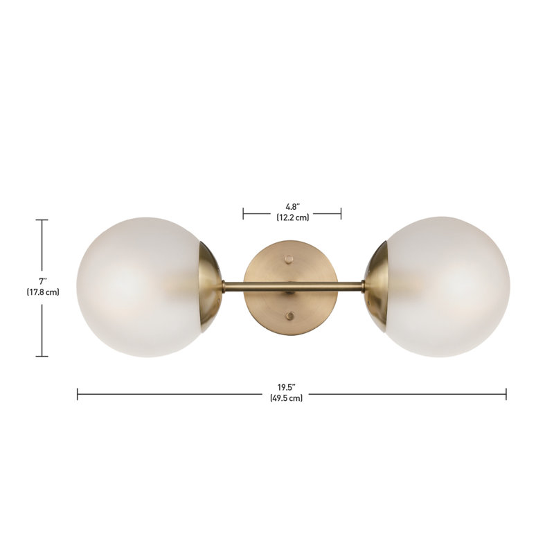 Matte Brass 2-Light Wall Sconce with Frosted Glass Shades