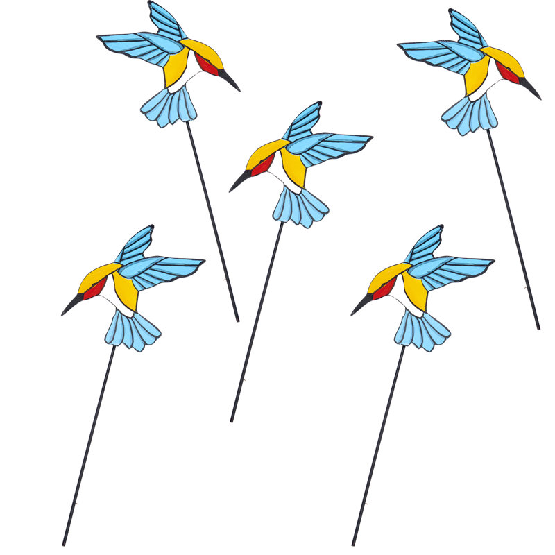 Colibri coloré en fer 7 po sur pot à fleurs ou jardin 10 po