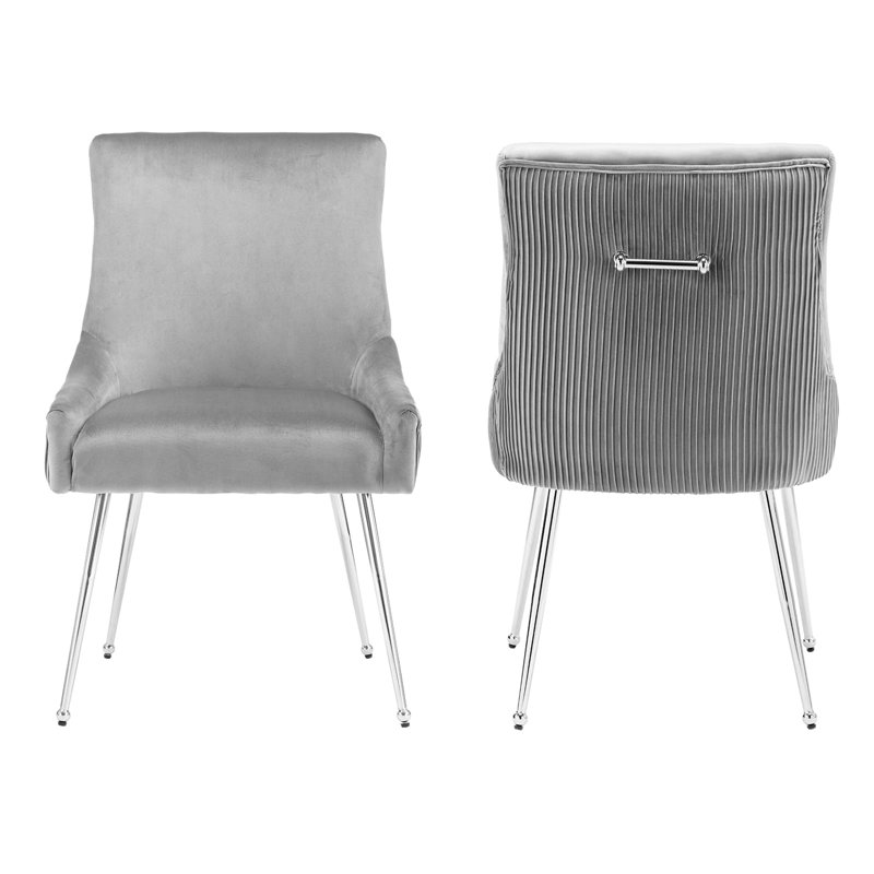 Chaise d'appoint rembourrée en velours avec pieds argentés , Gris, Argent