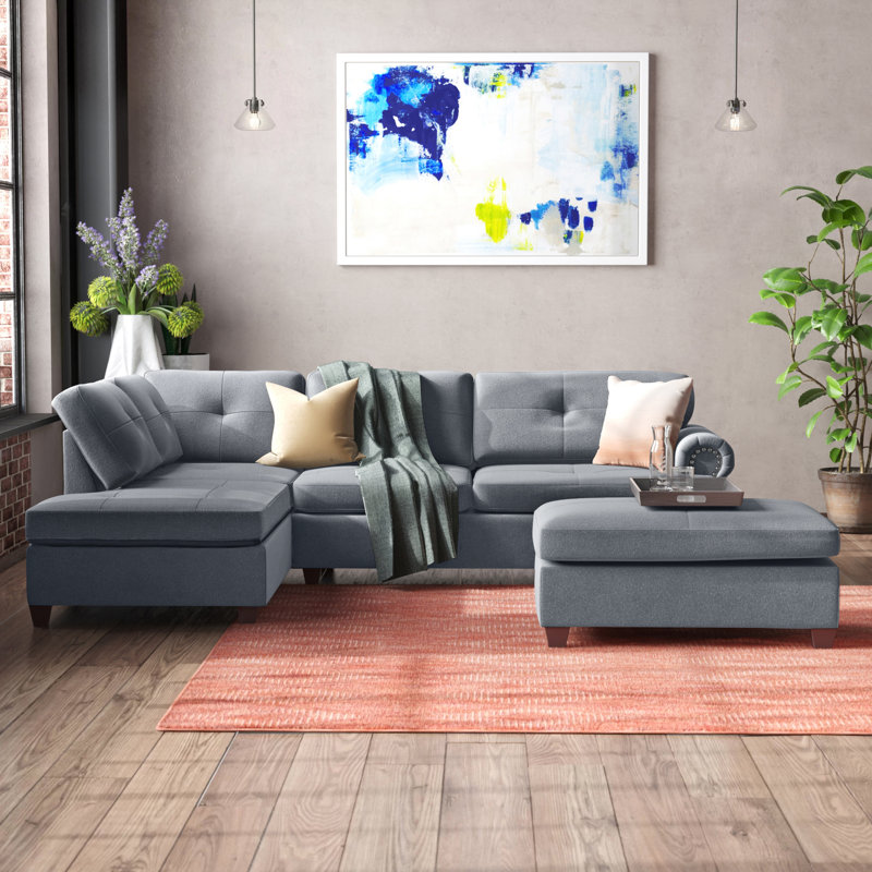 Burkhalter Upholstered L-Shaped Sectional Reversible, Blue Gray