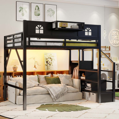 Lit mezzanine double avec escalier et garde-robe