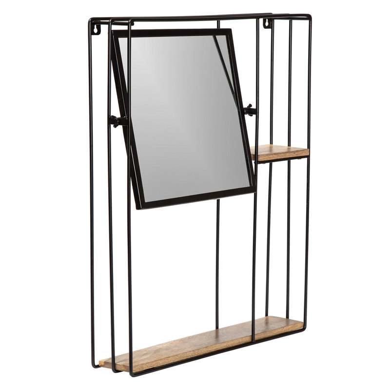 Metal Flat Wall Mirror with Shelves