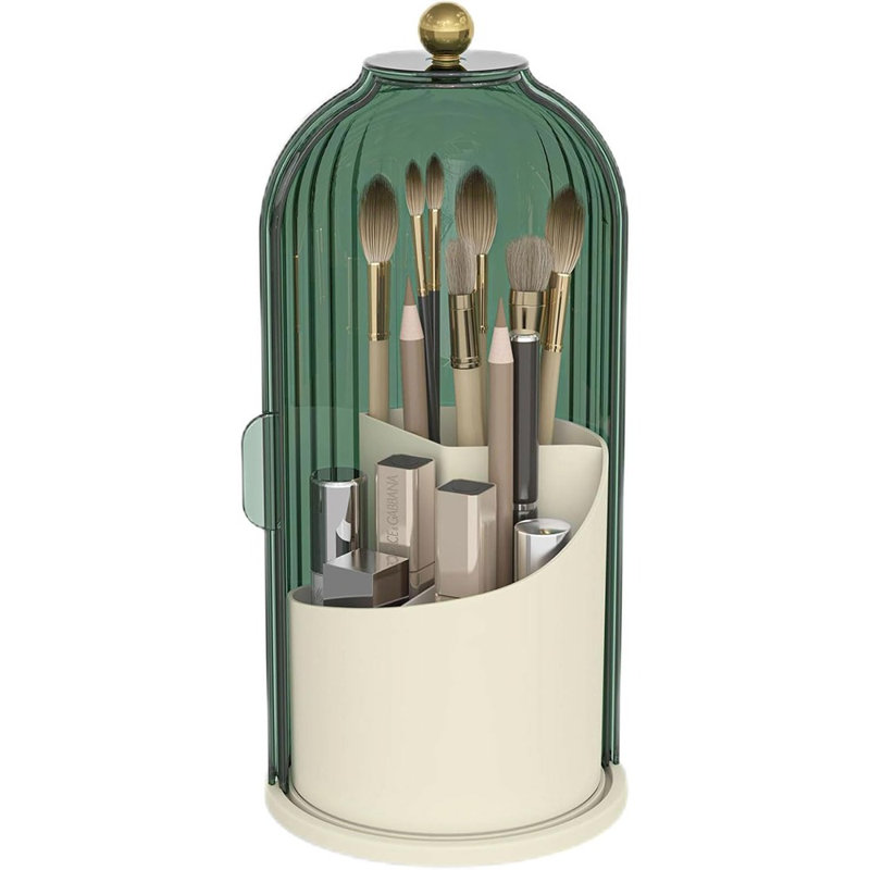 Porte-brosse à maquillage avec couvercle anti-poussière 360 organisateur de brosse à maquillage rotatif pour salle de bain, vert