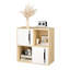Rangement vertical moderne avec portes coulissantes doubles, tablettes ouvertes et fermées à 2 niveaux, style scandinave pour les petites chambres à coucher