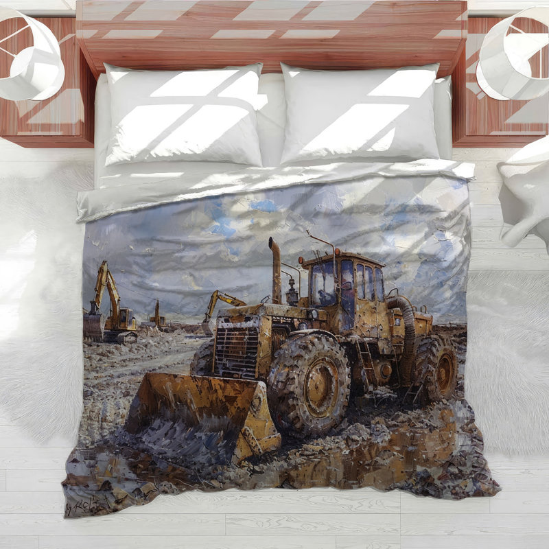 Bulldozer Construction Cotton Blend Comforter, Queen Comforter