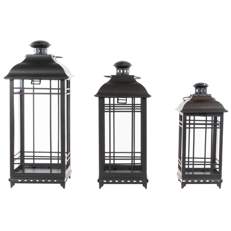 Distressed Mission Style Candle Lanterns, Black