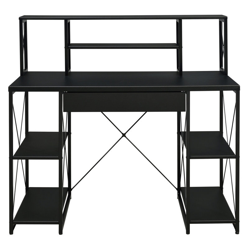 Bureau avec tablettes ouvertes et huche, Noir