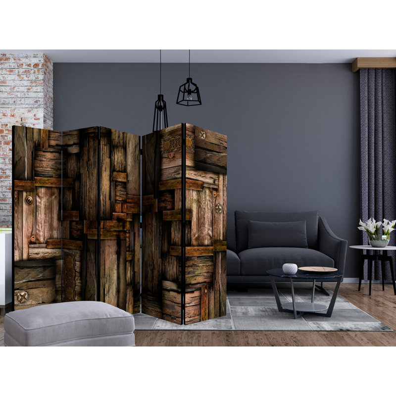 Halle-Rose 225cm W x 172cm H 5 - Panel Solid Wood Folding Room Divider