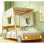 Lit voiture simple en bois avec coussin et toile de plafond, conception naturelle, durable et imaginative