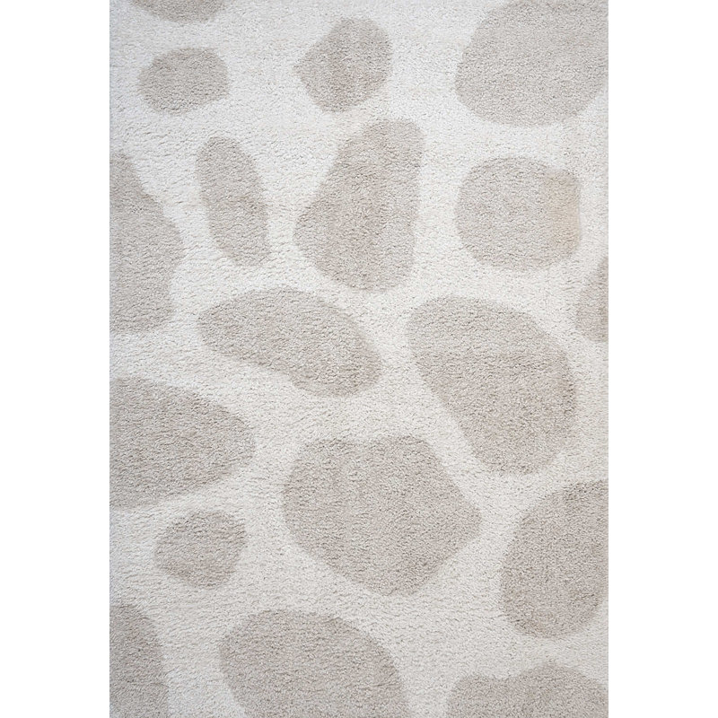 Moodi Modern Shaggy Area Rug Abstract Pebble Design, Rectangle 120 x 170 cm, Off-White/Beige
