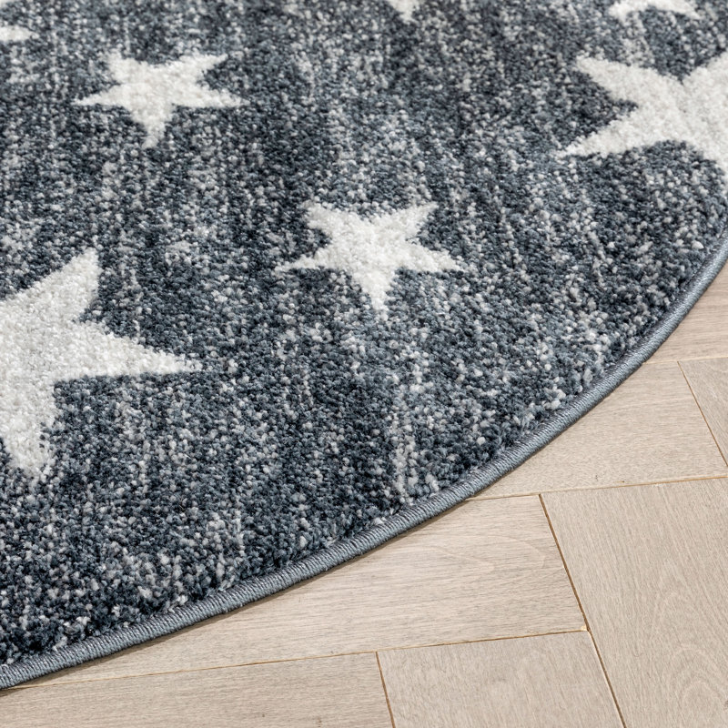 Kennedy Stars Grey Children's Rug, Round 122cm